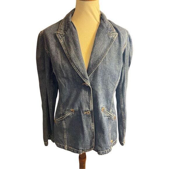 Vintage Liz Claiborne Lizwear Denim Blazer - 90s RARE Classic Jacket Size Large - Picture 2 of 12